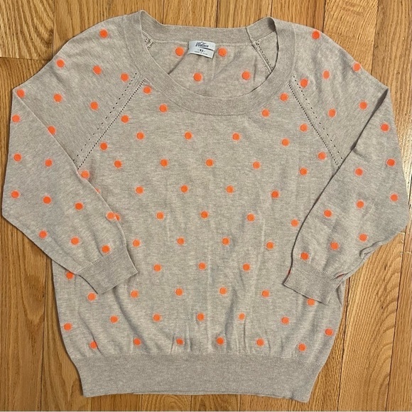 Madewell Sweaters - Wallace Madewell Neon Orange Polka Dot Sweater Oatmeal Gray Cotton Size XS